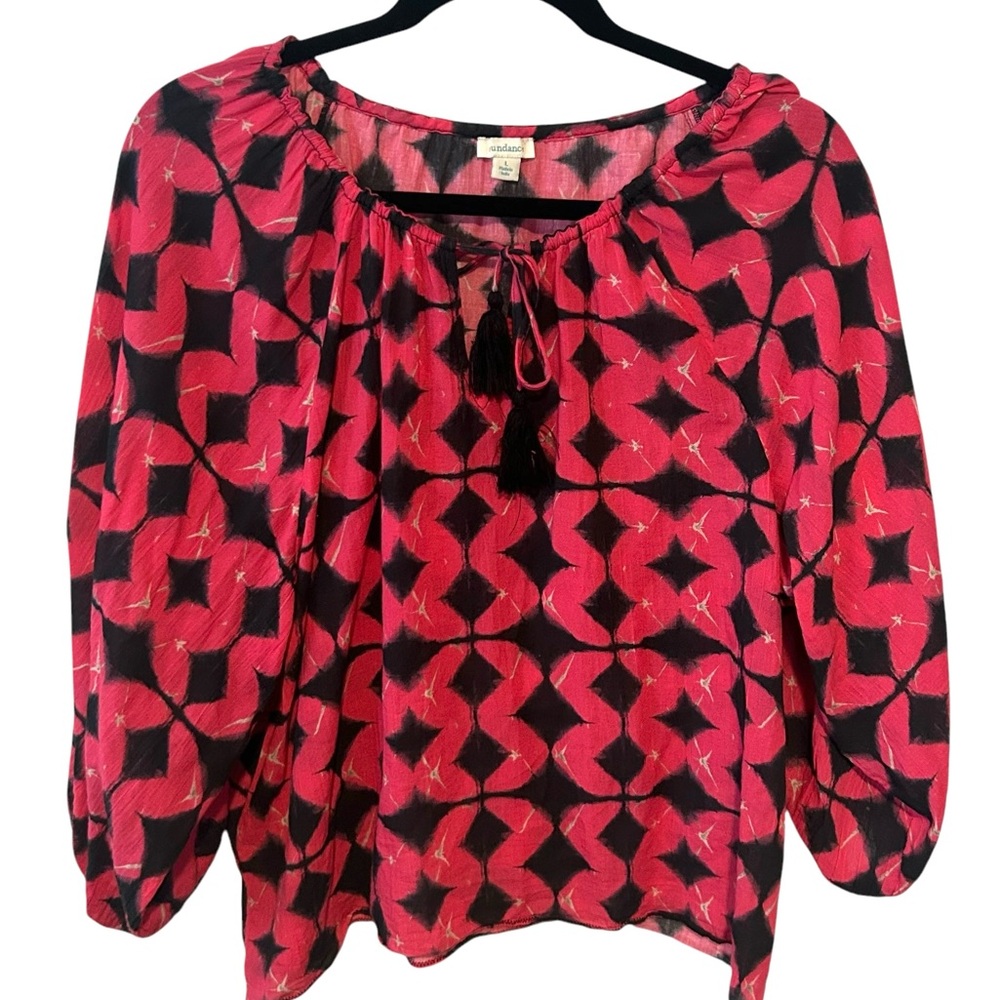 Sundance Women's Hot Pink and Navy Hyacinth Batik Boho Top in Size L